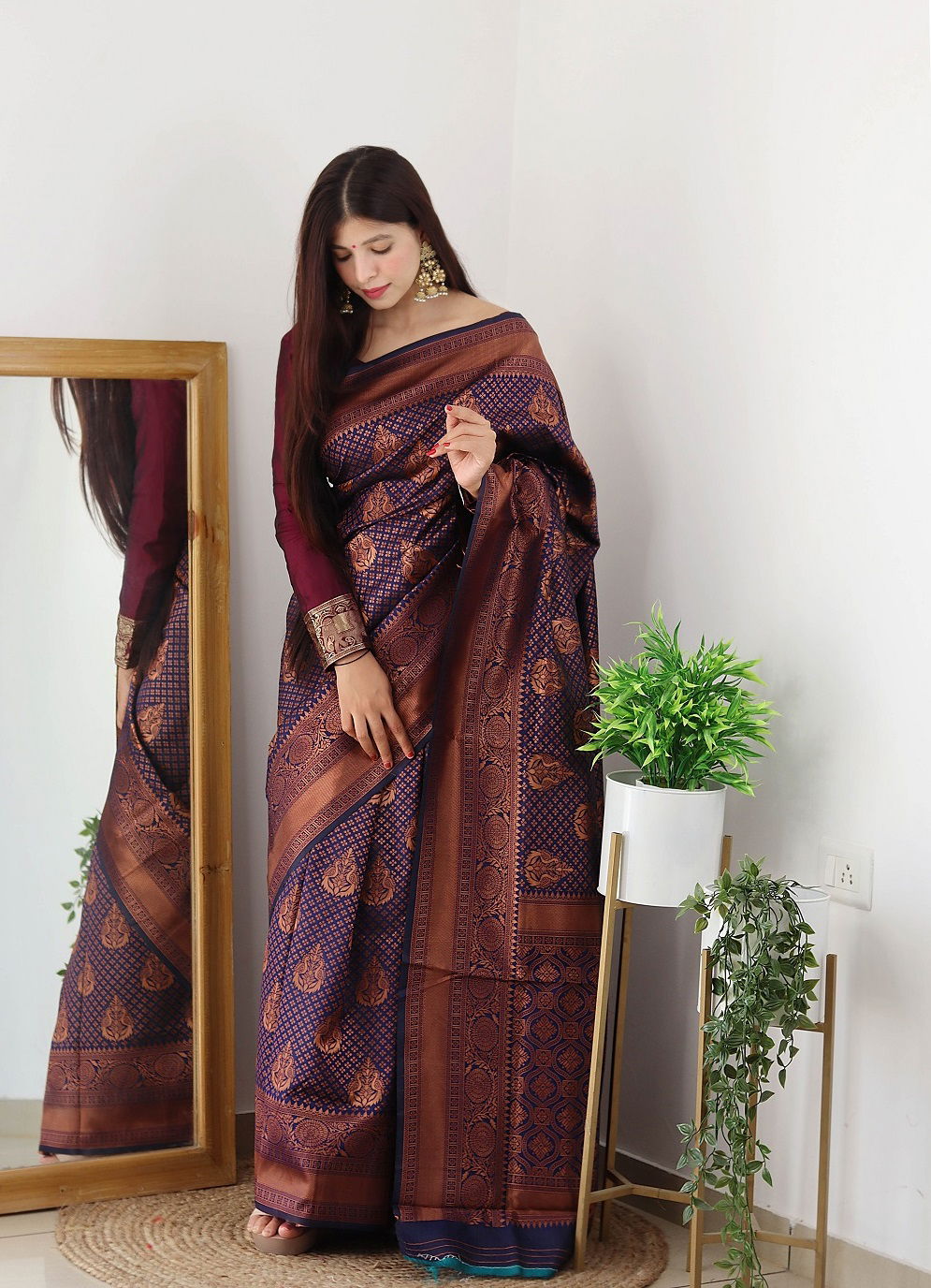 Raah Copper Zari Party Wear Sarees Catalog